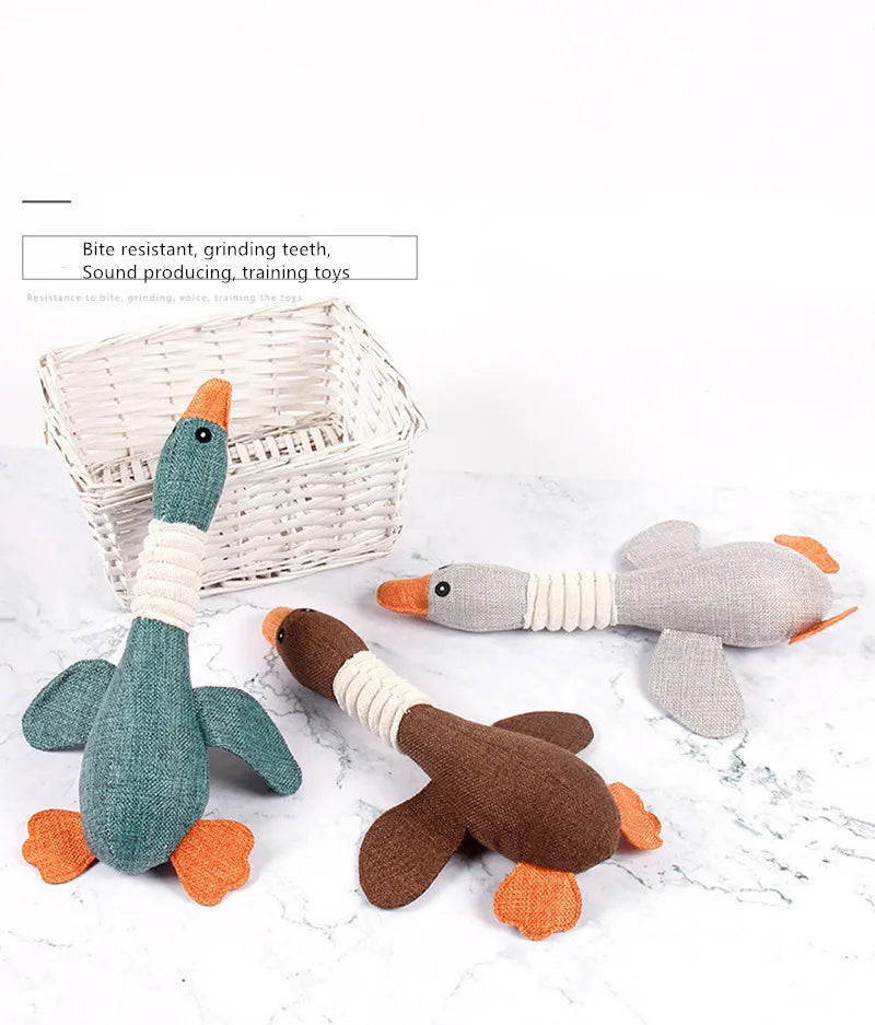Plush Dog Toys Stuffed Goose Plush Burlap Like Material Chew Toys with